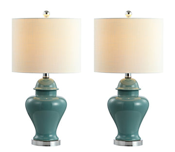 Qin 22" Ceramic/Iron Classic Cottage LED Table Lamp - JONATHAN Y